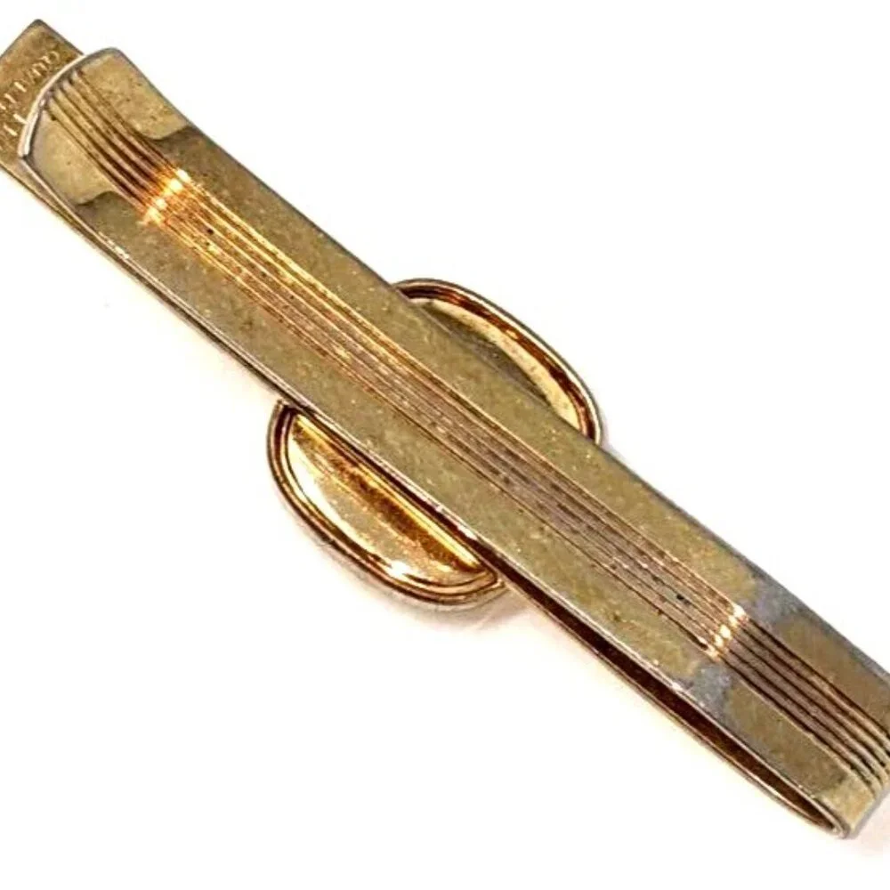 Vintage Freemason G Compass Square Money Tie clip Gold Tone Black Blue enamel